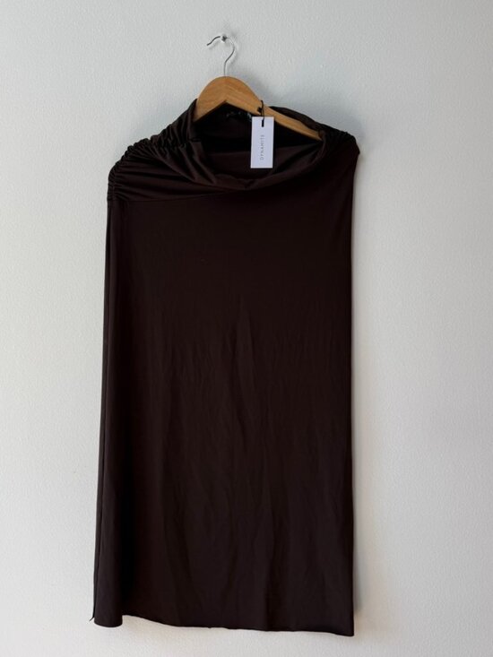 Dynamite Dresses & Skirts - Dynamite Ruched Maxi Skirt With Slit Chocolate Torte XS